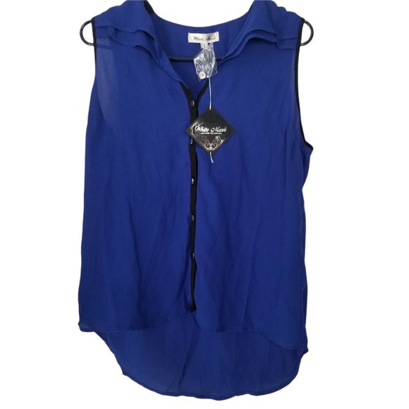 White Mark Tops - White Mark Women's Blue & Black Sleeveless Tunic Button Down Blouse Size…
